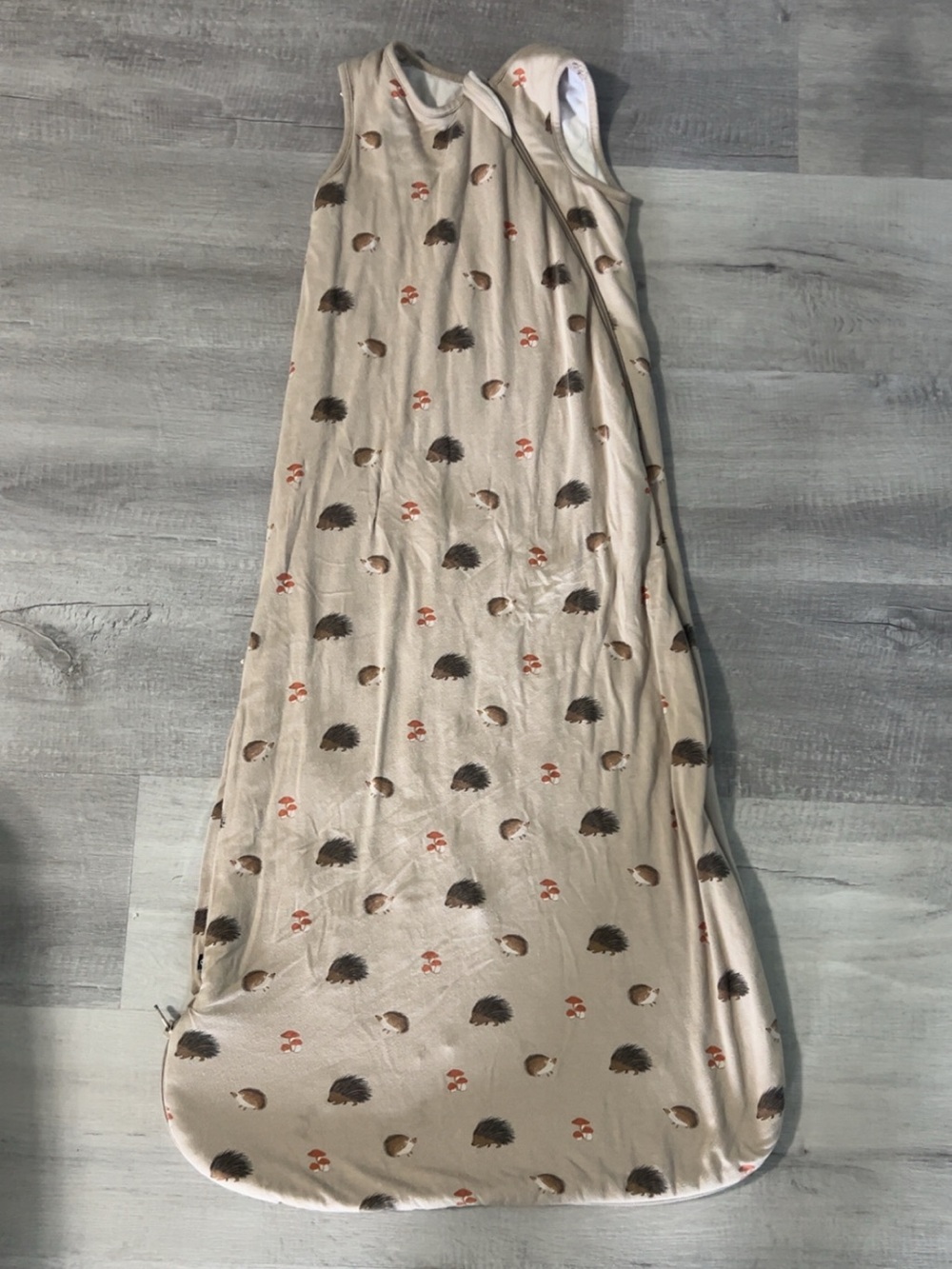 Kyte BABY Beige Sleep Sack with Hedgehog & Mushroom Print